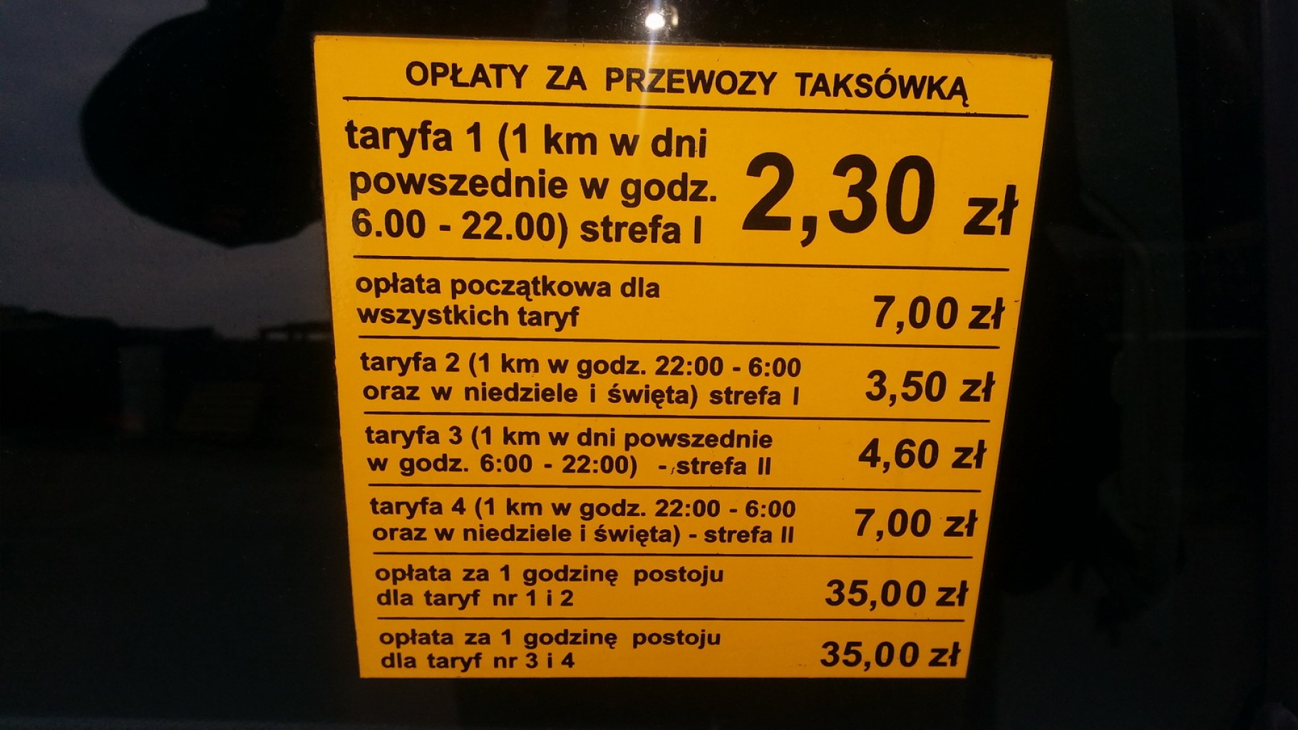 Taxi Kraków - cennik